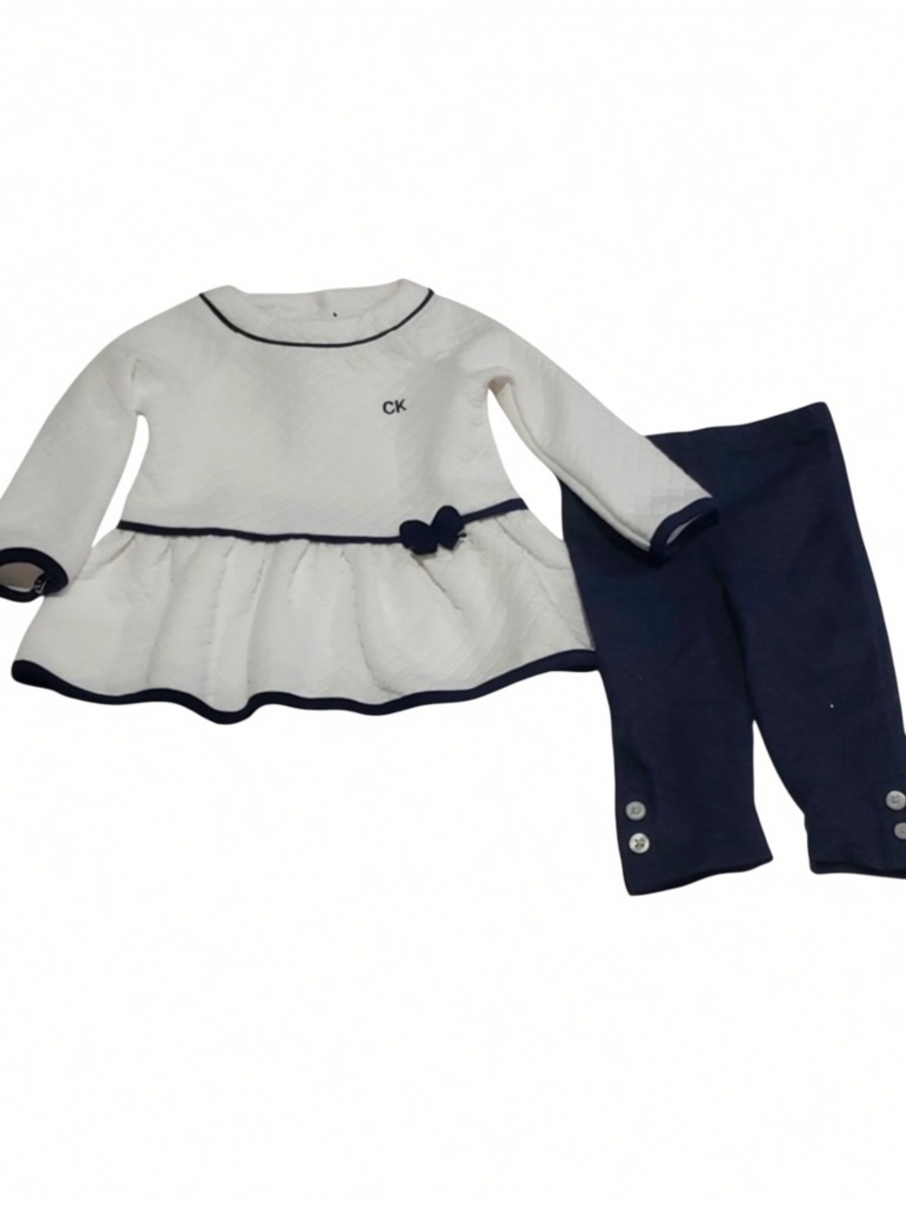 Calvin Klein White Top with Navy Trim and Navy Leggings Set 3-6 months